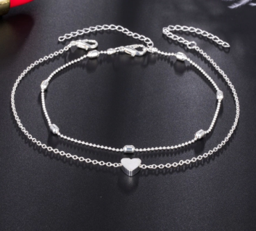 Preview: 2 Set Fußkettchen silbern mit Herz bzw. Kügelchen Preview: fußkettchen 2 Stück silber